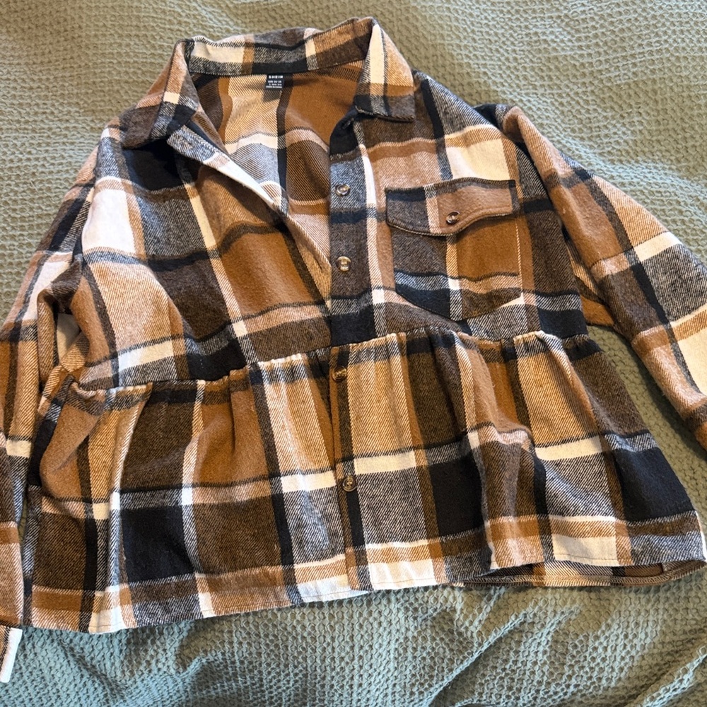 Women’s Plaid Button-Front Shirt Jacket Brown Multi
